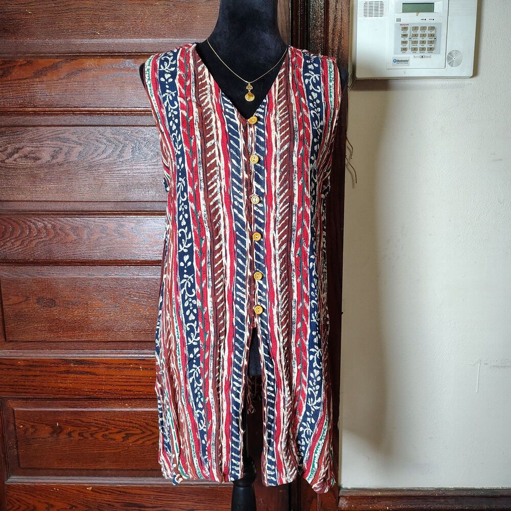 Boho Hippie VTG Long Vest Tank Top Wmns Sz L/T647